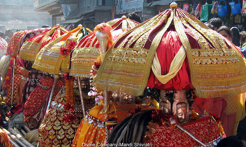 Decorated Deities at Paddal grounds - the Divine Company at Mandi Shivratri Fair - Himachal Pradesh
