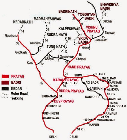 Sapta Badri Map