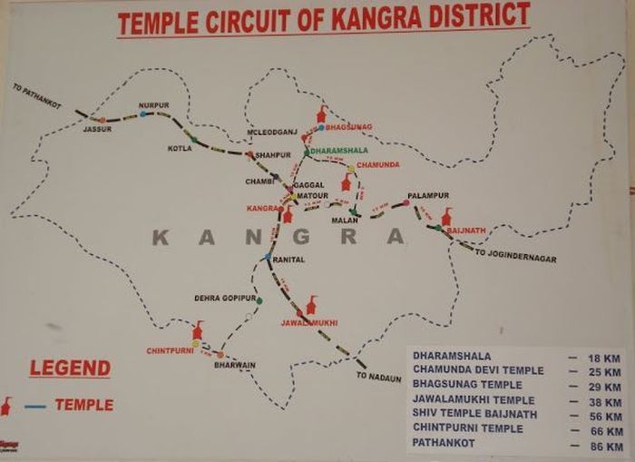 Distance to Brijeshwari Devi temple from Kangra